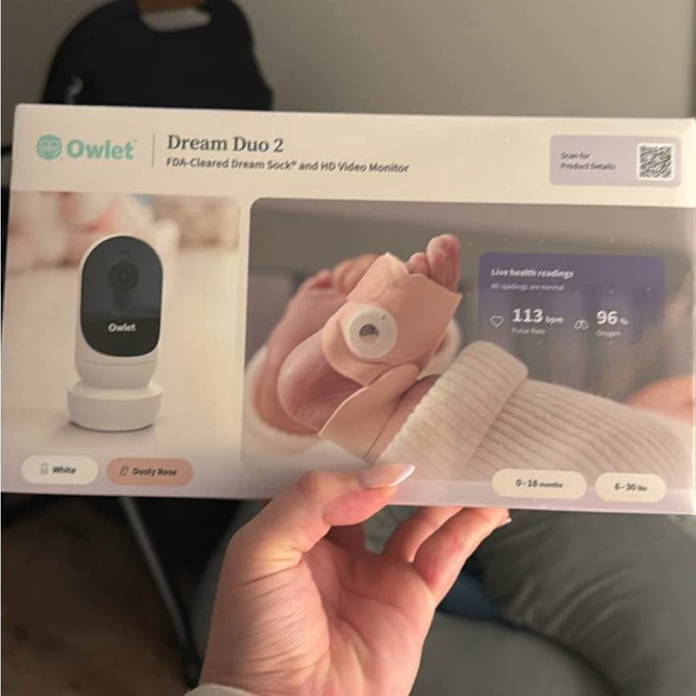 Owlet Dream Duo 2 Baby Monitor in White and Dusty Rose